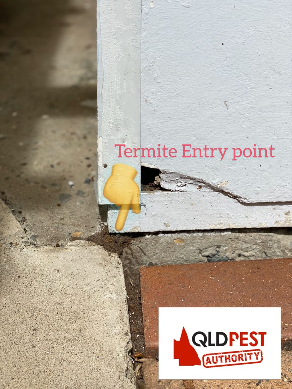 Possible termite entry point at base of door frame